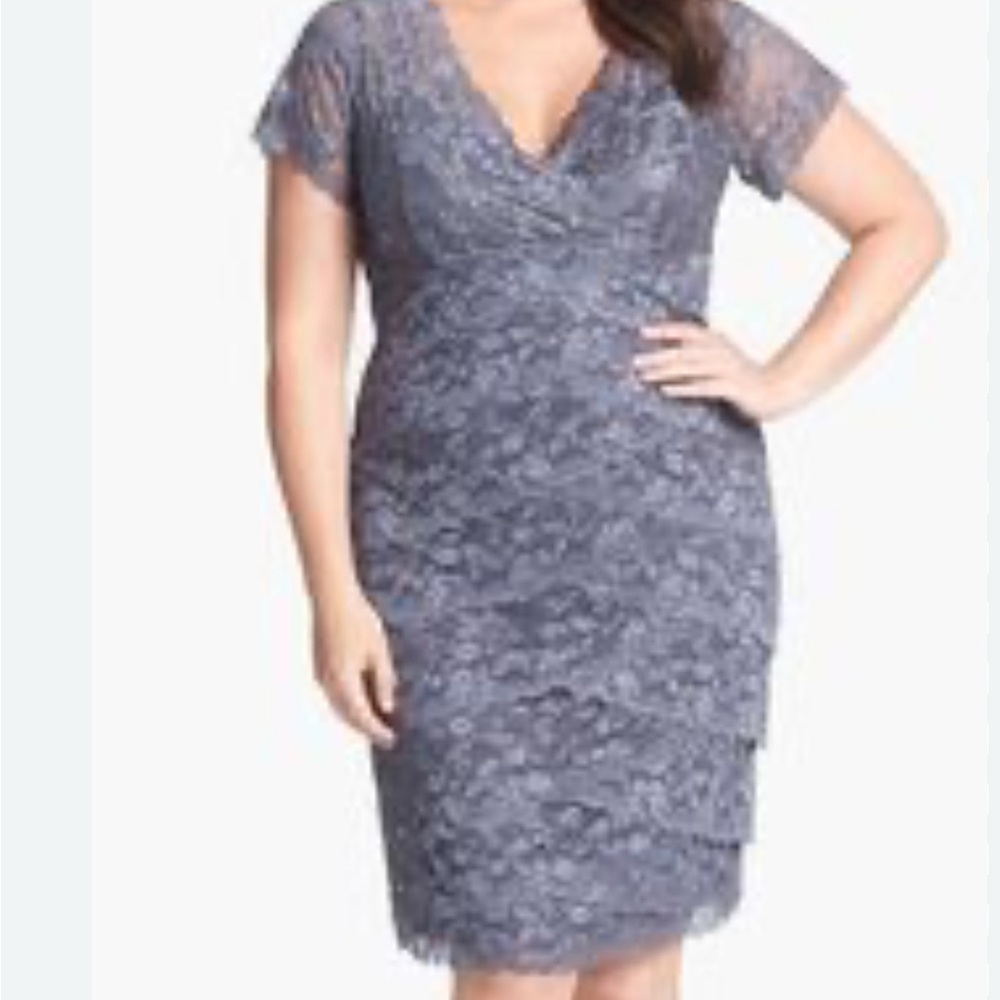 MARINA Gray V-Neck Sheath Dress